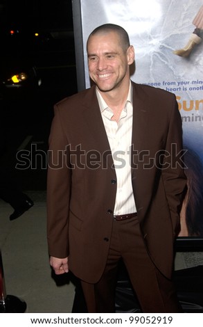 Actor JIM CARREY at the world premiere of his new movie Eternal Sunshine of the Spotless Mind, in Beverly Hills, CA. March 9, 2004