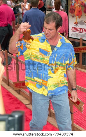 Actor MEL GIBSON at the Los Angeles premiere of the animated movie Chicken Run. Gibson supplies the voice for Rocky the Rooster.