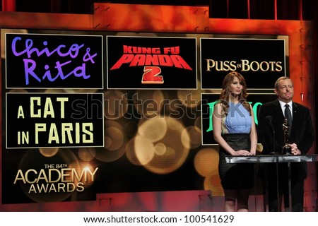 Jennifer Lawrence and Tom Sherak at the 84th Academy Awards Nominations Announcement, Academy of Motion Picture Arts and Sciences, Los Angeles, CA 01-24-12