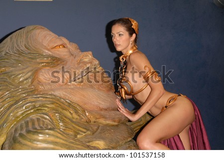 Adrianne Curry at the Slave Leia day tour and photo shoot with Jabba the Hutt, featuring members of LeiasMetalBikini.com and CelebrityCosplay.com, Gentle Giant Studios, Burbank, CA. 07-16-10