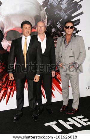 Sylvester Stallone and Bruce Willis and Mickey Rourke at the \