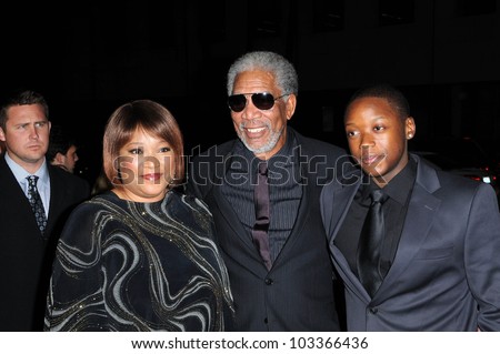 Zindzi Mandela, Morgan Freeman and Zwelabo Mandela at the \