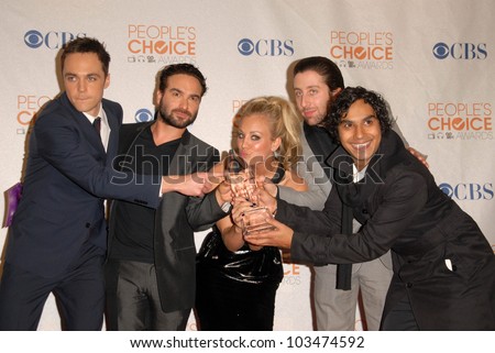Jim Parsons, Johnny Galecki, Kaley Cuoco, Simon Helberg at the Press Room for the 2010 People\'s Choice Awards, Nokia Theater L.A. Live, Los Angeles, CA. 01-06-10