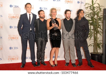Jim Parsons, Johnny Galecki, Kaley Cuoco, Simon Helberg at the Press Room for the 2010 People\'s Choice Awards, Nokia Theater L.A. Live, Los Angeles, CA. 01-06-10