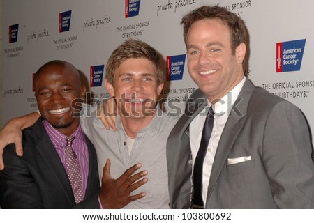 Taye Diggs with Chris Lowell and Paul Adelstein  at the \'Blow Out Cancer\' charity dinner hosted by the cast of ABC\'s \'Private Practice\'. Spago Beverly Hills, Beverly Hills, CA. 09-21-09
