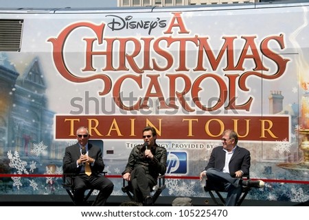 Dick Cook with Jim Carrey and Robert Zemeckis  at the 'Disney's A Christmas Carol' Train Tour Kick Off. Union Station, Los Angeles, CA. 05-21-09