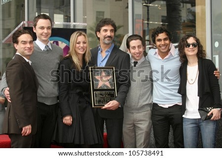 Chuck Lorre with the cast of \'Big Bang Theory\' at the Ceremony Honoring Chuck Lorre with the 2,380th Star on the Hollywood Walk of Fame. Hollywood Boulevard, Hollywood, CA. 03-12-09