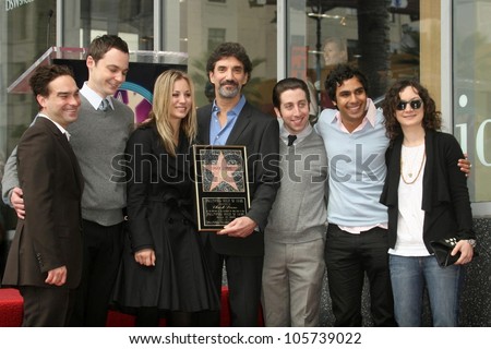 Chuck Lorre with the cast of \'Big Bang Theory\'  at the Ceremony Honoring Chuck Lorre with the 2,380th Star on the Hollywood Walk of Fame. Hollywood Boulevard, Hollywood, CA. 03-12-09