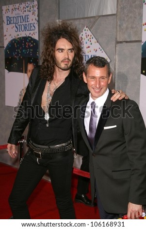 Russell Brand and Adam Shankman   at the Los Angeles Premiere of \'Bedtime Stories\'. El Capitan Theatre, Hollywood, CA. 12-18-08