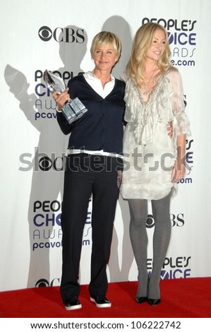 Ellen DeGeneres and Portia de Rossi  in the press room at the 35th Annual People\'s Choice Awards. Shrine Auditorium, Los Angeles, CA. 01-07-09