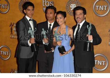 Cast of \'Slumdog Millionaire\' in the Press Room at the 15th Annual Screen Actors Guild Awards. Shrine Auditorium, Los Angeles, CA. 01-25-09