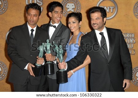 Cast of \'Slumdog Millionaire\'  in the Press Room at the 15th Annual Screen Actors Guild Awards. Shrine Auditorium, Los Angeles, CA. 01-25-09