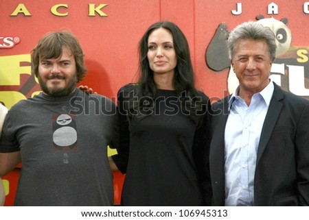 Jack Black with Angelina Jolie and Dustin Hoffman  at the DVD and Blu-Ray Debut of \'Kung Fu Panda\'. Grauman\'s Chinese Theater, Hollywood, CA. 11-09-08