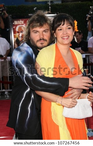 Jack Black and Tanya Haden  at the Los Angeles Premiere of \'Tropic Thunder\'. Mann\'s Village Theater, Westwood, CA. 08-11-08