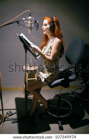 Phoebe Price at a recording session for the book on tape of \