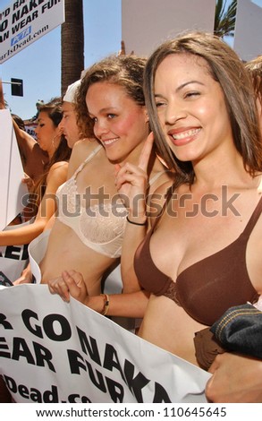 Models with the Janice Dickinson Modeling Agency showing their support for the PETA 