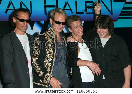 Alex Van Halen and David Lee Roth with Eddie Van Halen and Wolfgang Van Halen at the Van Halen Reunion Tour Press Conference. Four Seasons Hotel, Los Angeles, CA. 08-13-07