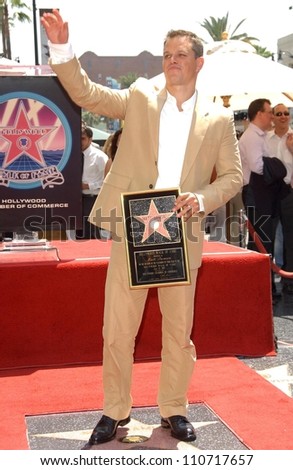 Matt Damon at the award ceremony honoring Matt Damon with a star on the Hollywood Walk of Fame. Hollywood Blvd., Hollywood, CA. 07-25-07
