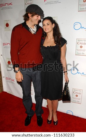 Ashton Kutcher and Demi Moore at a party celebrating the books written by Laura Day. One Sunset, West Hollywood, CA. 06-19-07