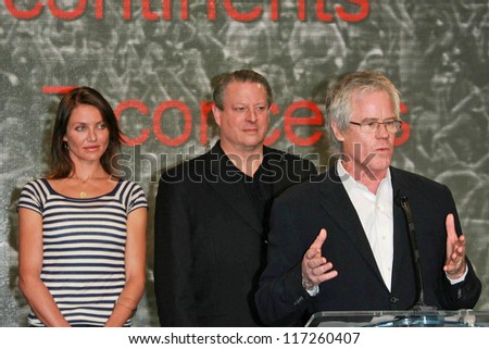 Cameron Diaz with Al Gore and Kevin Wall at a press conference to Announce the Global Climate Crisis Campaign Concert \