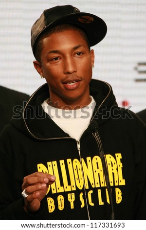 Pharrell Williams at a press conference to Announce the Global Climate Crisis Campaign Concert \
