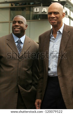 Magic Johnson and Kareem Abdul-Jabbar at the Ceremony Honoring Los Angeles Lakers Owner Jerry Buss with the 2,323rd star on the Hollywood Walk of Fame. Hollywood Boulevard, Hollywood, CA. 10-30-06