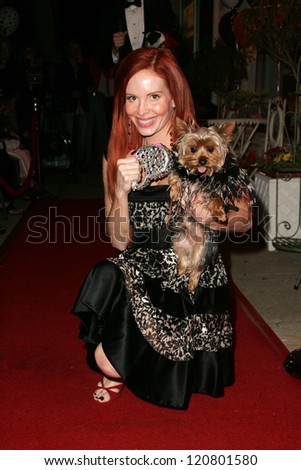 Phoebe Price and dog Henry at the first annual Beverly Hills Mutt Club Fashion and Halloween Show, Beverly Hills Mutt Club, Beverly Hills, CA 10-22-06