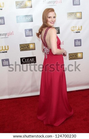 Jessica Chastain at the 18th Annual Critics\' Choice Movie Awards Arrivals, Barker Hangar, Santa Monica, CA 01-10-13