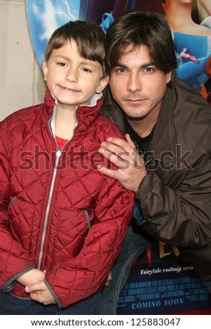 Bryan Dattilo and son Gabriel at the premiere of \