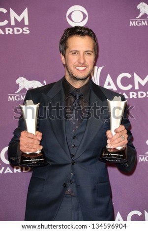 Luke Bryan at the 48th Annual Academy Of Country Music Awards Press Room, MGM Grand Garden Arena, Las Vegas, NV 04-07-13