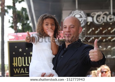 Vin Diesel and daughter at the Vin Diesel Star on the Hollywood Walk of Fame Ceremony, Hollywood, CA 08-26-13