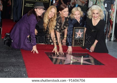 Kathy Valentine, Charlotte Caffey, Belinda Carlisle, Gina Schock and Jane Wiedlin at the Go-Go\'s induction into the Hollywood Walk of Fame, Hollywood, CA. 08-11-11