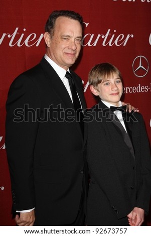 Tom Hanks and Thomas Horn at the 23rd Annual Palm Springs International Film Festival Awards Gala, Palm Springs Convention Center, Palm Springs, CA 01-07-12