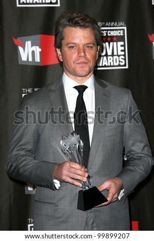 Matt Damon at the 16th Annual Critics\' Choice Movie Awards Press Room, Hollywood Palladium, Hollywood, CA. 01-14-11