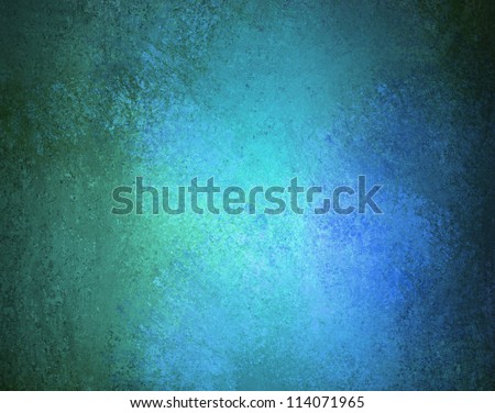 abstract blue background of teal green color splashes and dark black border, distressed colorful background of elegant vintage grunge background texture design on painted wall canvas for brochure ad