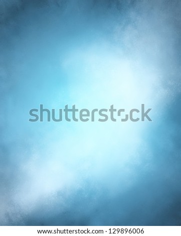 white blue background stormy clouds, rough distressed vintage grunge background texture abstract design, bright middle for text, website template background, old messy retro wall style paint
