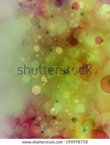 abstract green background, pink yellow and green bubble lights on gradient background with center spotlight, elegant green yellow and pink circle designs, round shapes in random falling pattern