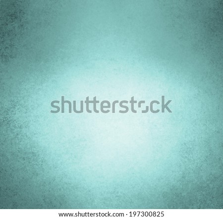 old paper teal blue background, vintage worn distressed border texture, light blue wall paint with darker blue border and bright white spotlight center, old paper texture