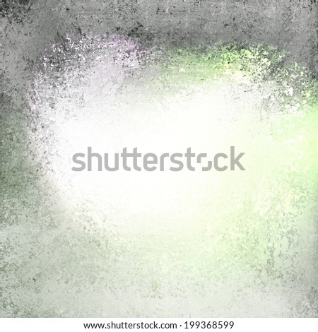 abstract white background green gray color splash design with black vintage grunge texture border, web template background layout of bright white center and charcoal gray frame
