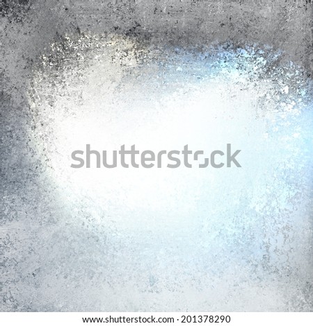 abstract white background blue color splash design with black vintage grunge texture border, web template background layout of bright white center and charcoal gray frame