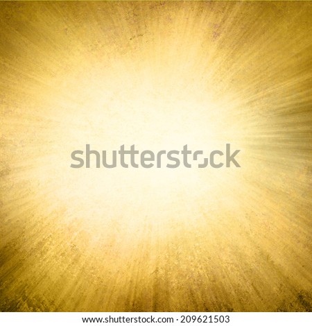 gold background, yellow streaks of light radiate from center to dark brown frame in sunburst pattern