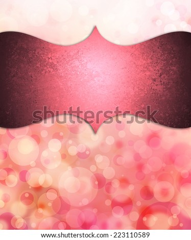 peach and pink background bokeh lights with blank curved ribbon design element for text, bright floating bubbles