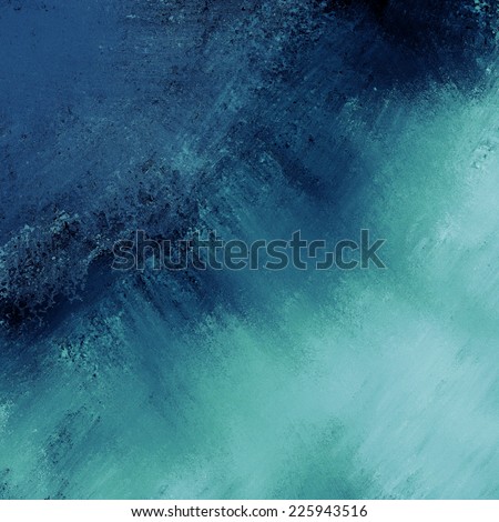 abstract blue background dark stripe of messy faded black grunge paint on dark blue washed out color border corner