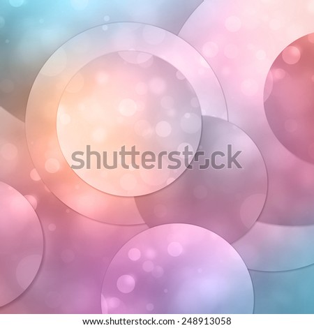 circle shapes layered in artsy abstract design, round balls of white bokeh lights and blur on pink purple blue and orange color hues