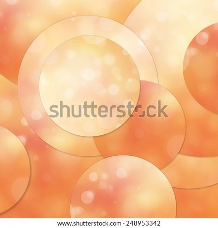 yellow orange circle shapes layered in artsy abstract design, round balls of white bokeh lights and blur on gold orange color hue