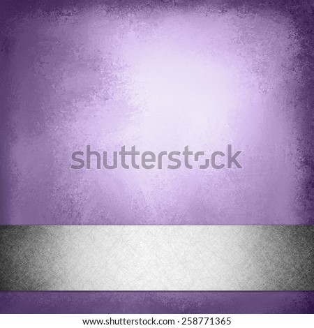 rich purple background, vintage texture with grunge distressed borders and faded white center with shiny silver ribbon trim or silver footer design for text, purple website template background layout