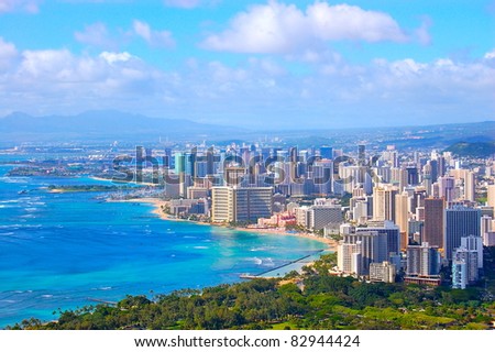 stock photo : Waikiki Honolulu Hawaii City View from Diamondhead
