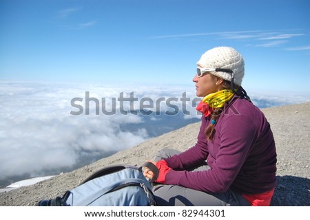 Woman on Top of Mountain Summit Mt St. Helens