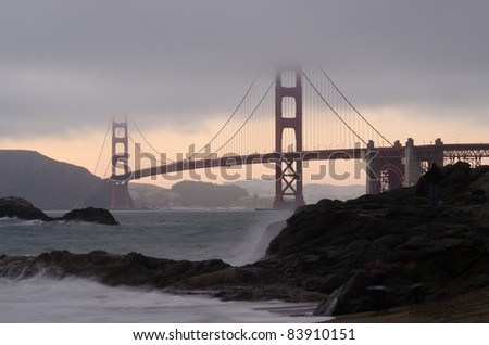 Golden Gate Bridge at twilight as seen from Baker Beach