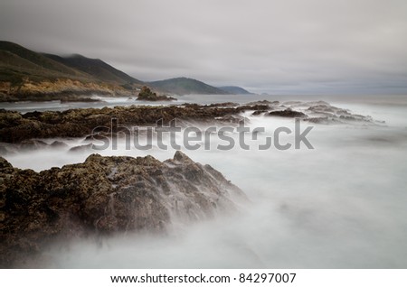 California Coast with silky water near Big Sur, California
